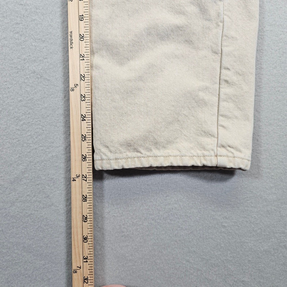 LL Bean Mens Classic Fit Flannel Lined Jeans 36x30 Beige Plaid Rugged Denim Pant - Picture 4 of 11